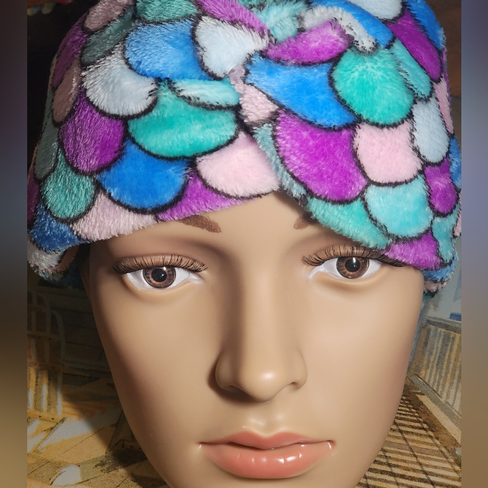 Mermaid Fin Stretchy Fleece Headband Large Handcrafted Ear Warmers